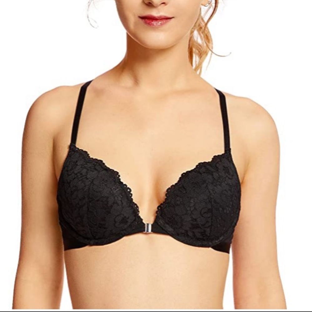Front clasp push-up lace black bra